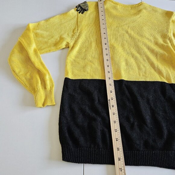 Viti Sweater Women M Black Yellow LS Crewneck Floral Y2K VTG Vintage Whimsical - Picture 7 of 14